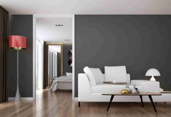 The interior of modern living room and bedroom service apartment design The interior of modern living room and bedroom service apartment design